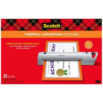 Scotch Thermal Laminator Pouches - Sheet Size Supported: Menu - Laminating Pouch/Sheet Size: 11.40" Width x 17.40" Length x 3 mil Thickness - Glossy - for Menu, Document, Photo, Craft, Artwork, Schedule, Presentation, Phone List, Certificate, Sign, C