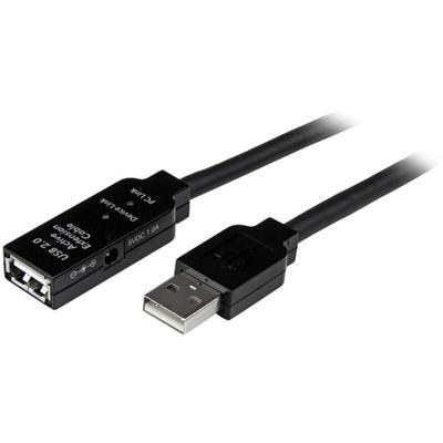 StarTech.com 10m USB 2.0 Active Extension Cable - M/F - 32.81 ft USB Data Transfer Cable for Wall Outlet, Power Adapter - First End: 1 x 4-pin USB 2.0 Type A - Male - Second End: 1 x 4-pin USB 2.0 Type A - Female, 1 x Power - 480 Mbit/s - Extension C