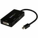 StarTech.com Travel A/V adapter: 3-in-1 Mini DisplayPort to VGA DVI or HDMI Converter - 1 x 20-pin Mini DisplayPort Digital Audio/Video - Male - 1 x 19-pin HDMI Digital Audio/Video - Female, 1 x 15-pin HD-15 - Female, 1 x 25-pin DVI-D Digital Video -