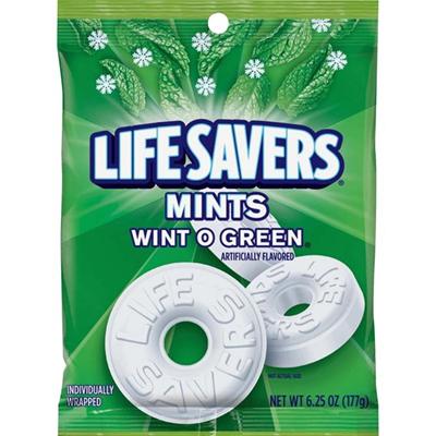 Wrigley Life Savers Mints Wint O Green Hard Candies - Wintergreen - Individually Wrapped - 6.25 oz - 1 Bag