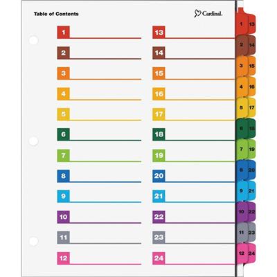 Cardinal&reg; OneStep Printable Dividers - 24 Print-on Tab(s) - 8.5" Divider Width x 11" Divider Length - Letter - 3 Hole Punched - Multicolor Divider - Multicolor Tab(s) - Reinforced Edges, Reinforced Tab - 1 Each