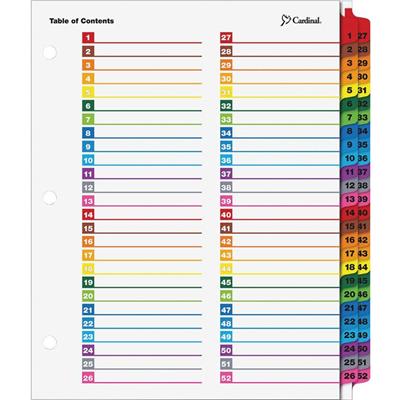Cardinal&reg; OneStep Printable Dividers - 52 Print-on Tab(s) - 52 Tab(s)/Set - 8.5" Divider Width x 11" Divider Length - Letter - 3 Hole Punched - Multicolor Divider - Multicolor Tab(s) - Reinforced Edges, Reinforced Tab - 1 Pack