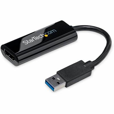 StarTech.com Slim USB 3.0 Video Adapter - 1 x 9-pin Type A USB 3.0 USB Male - 1 x 19-pin HDMI Digital Audio/Video Female - 1920 x 1200 Supported - Black - 1 Each - TAA Compliant