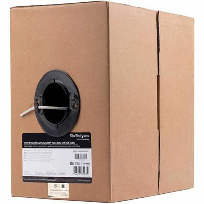 StarTech.com 1000 ft Roll of Gray Plenum CMP Cat5e Solid UTP Bulk Cable - 1000 ft Category 5e Network Cable for Network Device - First End: Bare Wire - Second End: Bare Wire - 1 Gbit/s - CMP, Plenum, FT6 - 24 AWG - Gray - 1 Each - TAA Compliant