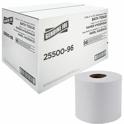 Genuine Joe 2-ply Standard Bath Tissue Rolls - 2 Ply - 4" Width x 3.20" Length - 500 Sheets/Roll - 1 5/8" Core - White - 96 / Carton