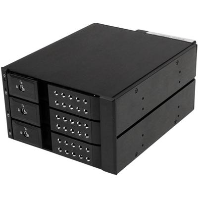 StarTech.com Drive Enclosure for 5.25" Serial Attached SCSI (SAS), SATA/600 - Serial ATA/600 Host Interface Internal - Black - 3 x HDD Supported - 3 x Total Bay - 3 x 3.5" Bay - Aluminum