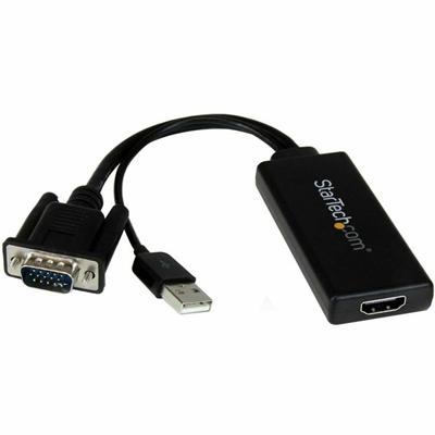 StarTech.com VGA to HDMI Adapter with USB Power & Audio - 1 x 15-pin HD-15 - Male, 1 x 4-pin USB Type A - Male - 1 x 19-pin HDMI Digital Audio/Video - Female - Black - 1 Each