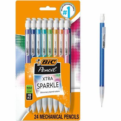 BIC Xtra Sparkle Mechanical Pencils - 0.7 mm Black Lead - #2 - Refillable - Blue Plastic, Green, Orange, Purple, Red Barrel - 1 Pack