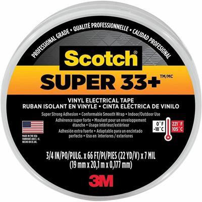 Scotch Super 33 Plus Vinyl Electrical Tape - 22 yd Length x 0.75" Width - Black - Rubber - Vinyl Backing - Flame Resistant, Temperature Resistant, Weather Resistant, Abrasion Resistant, Moisture Resistant, Alkali Resistant, Acid Resistant, Corrosion 