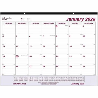 Brownline Vinyl Strip Monthly Desk Pad - Julian Dates - Monthly - 12 Month - January 2026 to December 2026 - 1 Month Single Page Layout - 22" x 17" Sheet Size - Desk Pad - White - Chipboard - Tear-off, Reinforced, Perforated, Reference Calendar, Hole