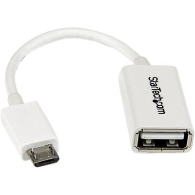 StarTech.com 5in White Micro USB to USB OTG Host Adapter M/F - 1 x 4-pin USB 2.0 Type A - Female - 1 x 5-pin Micro USB 2.0 Type B - Male - Nickel Connector - White - 1 Each
