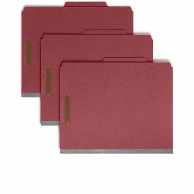 Smead 2/5 Tab Cut Letter Recycled Classification Folder - 8 1/2" x 11" - 2" Expansion - 2 x 2K Fastener(s) - 2" Fastener Capacity - Top Tab Location - Right of Center Tab Position - 2 Divider(s) - 25 pt. - Bright Red - Heavyweight, Sturdy, Eco-friend