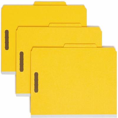 Smead 2/5 Tab Cut Letter Recycled Classification Folder - 8 1/2" x 11" - 2" Expansion - 2 x 2K Fastener(s) - 2" Fastener Capacity - Top Tab Location - Right of Center Tab Position - 2 Divider(s) - 25 pt. - Yellow - Heavyweight, Sturdy, Eco-friendly -