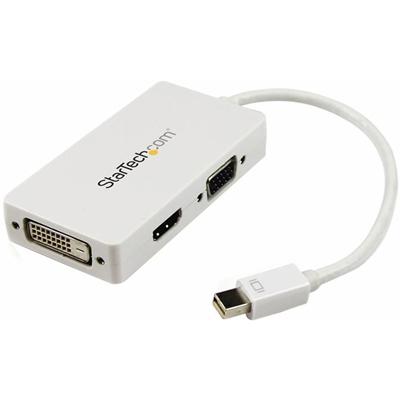 StarTech.com Travel A/V Adapter: 3-in-1 Mini DisplayPort to VGA DVI or HDMI Converter - White - 1 x 19-pin HDMI Digital Audio/Video - Female, 1 x 15-pin DB-15 Video - Female, 1 x 25-pin DVI-D Digital Video - Female - 1 x 20-pin Mini DisplayPort Digit