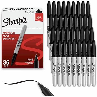 Sharpie Permanent Marker - 1 mm Fine, Bold Marker Point - Black Ink - Black Barrel - 36 / Box