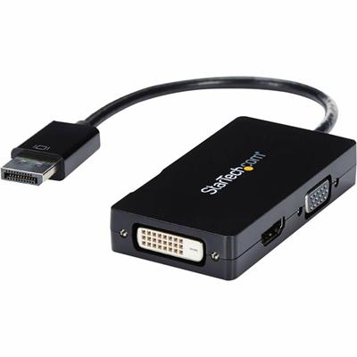StarTech.com Travel A/V Adapter: 3-in-1 DisplayPort to VGA DVI or HDMI Converter - 1 x 20-pin DisplayPort Digital Audio/Video Male - 1 x 25-pin DVI-D Digital Video Female, 1 x 19-pin HDMI Digital Audio/Video Female, 1 x 15-pin HD-15 VGA Female - 1920