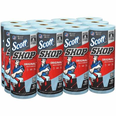 Scott Original Shop Towels - Fresh - 10.40" Width x 11" Length - 55 Sheets/Roll - Blue - 12 / Carton