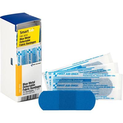 First Aid Only Visible Metal Detectable Bandages - 25 - 1" Width x 3" Length - Blue - 25/Box - 1 Each