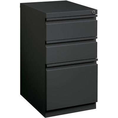 Lorell 20" Box/Box/File Mobile File Cabinet with Full-Width Pull - 15" Width x 19.9" Depth x 27.7" Height - 3 x Drawer(s) for Box, File - Letter - Mobility, Casters, Drawer Extension, Security Lock, Recessed Drawer, Ball-bearing Suspension - Charcoal