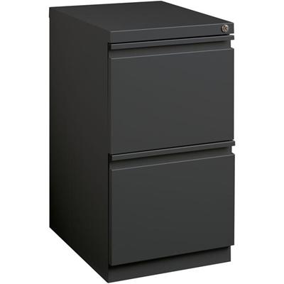 Lorell 20" File/File Mobile File Cabinet with Full-Width Pull - 15" Width x 19.9" Depth x 27.7" Height - 2 x Drawer(s) for File - Letter - Recessed Drawer, Security Lock, Ball-bearing Suspension, Casters - Charcoal - Steel - Recycled