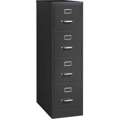 Lorell Fortress Series 26-1/2" Commercial-Grade Vertical File Cabinet - 15" Width x 26.5" Depth x 52" Height - 4 x Drawer(s) for File - Letter - Vertical - Drawer Extension, Security Lock, Label Holder, Pull Handle - Charcoal - Steel - Recycled
