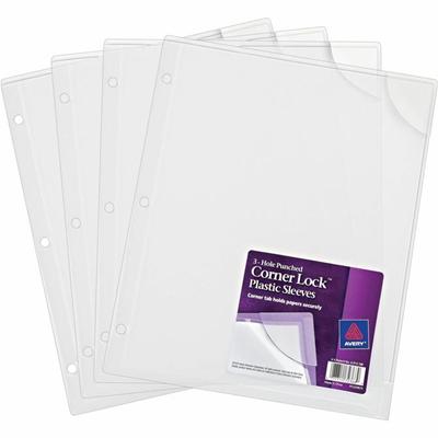 Avery&reg; Corner Lock Plastic Sleeves, Clear, Pack of 4 (72269) - 20 x Sheet Capacity - For Letter 8 1/2" x 11" Sheet - 3 x Holes - Ring Binder - Clear - Polypropylene, Plastic - 4 / Pack