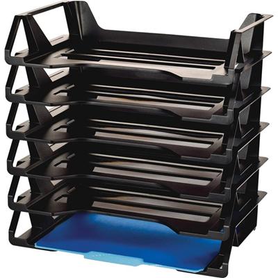 Officemate 26212 Achieva Side Load Letter Tray, Recycled, 6/ PK, Black - 6 Tier(s) - 15" Height x 15.1" Width x 8.9" Depth - Compact, Stackable, Handle, Portable - 30% Recycled - Black - Plastic - 6 / Pack
