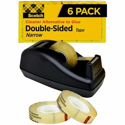 Scotch Permanent Double-Sided Tape - 1/2"W - 25 yd Length x 0.50" Width - 1" Core - Clear - Dispenser Included - Desktop Dispenser - For Mounting, Poster, Presentation, Project, Office - 6 / Pack