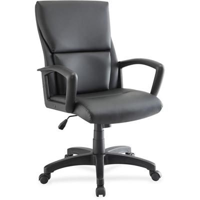 Lorell European Design Executive Mid-back Office Chair - Black Seat Color - Bonded Leather Seat Material - Black Back Color - Bonded Leather Back Material - 5-star Base - Black - 1 Each