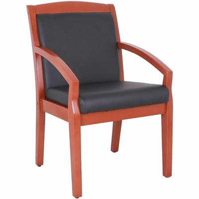 Lorell Sloping Arms Wood Frame Guest Chair - Black Seat Color - Bonded Leather Seat Material - Black Back Color - Bonded Leather Back Material - Cherry Frame Color - Wood Frame Material - Four-legged Base - 1 Each