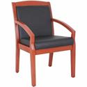 Lorell Sloping Arms Wood Frame Guest Chair - Black Seat Color - Bonded Leather Seat Material - Black Back Color - Bonded Leather Back Material - Cherry Frame Color - Wood Frame Material - Four-legged Base - 1 Each