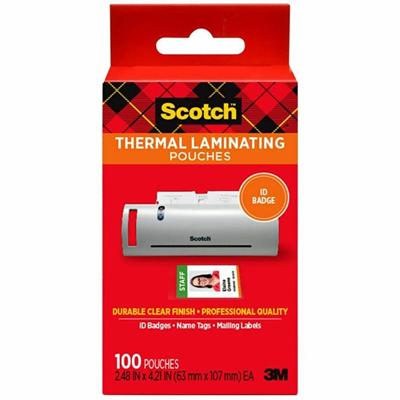 Scotch Thermal Laminating Pouches - Laminating Pouch/Sheet Size: 2.40" Width x 4.20" Length x 5 mil Thickness - Glossy - for ID Badge, Document, Photo, Lists, Card - Double Sided, Photo-safe - Clear - 1 Pack