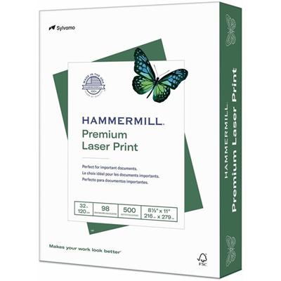 Hammermill Premium Laser Print Paper - White - 98 Brightness - Letter - 8 1/2" x 11" - 32 lb Basis Weight - Ultra Smooth - Acid-free, Jam-free, Archival-safe - White - 500 / Ream