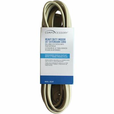 Compucessory Heavy Duty Indoor Extension Cord - 14 Gauge - 125 V AC / 15 A - Beige - 15 ft Cord Length - 1 Each