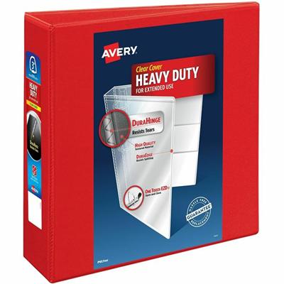 Avery&reg; Heavy-Duty View Binders with One Touch EZD Rings - 3" Binder Capacity - Letter - 8 1/2" x 11" Sheet Size - 670 Sheet Capacity - 670 x 3" Ring(s) - Fastener(s): Ring - Pocket(s): 4, Internal - Polypropylene - Red - Adhesive, Durable, Heavy 