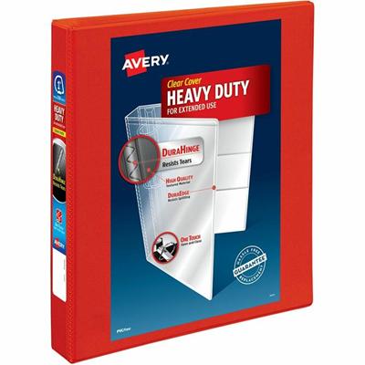 Avery&reg; Heavy-Duty View 3 Ring Binder, 1" One Touch EZD(R) Rings, 1 Red Binder (79170) - 1" Binder Capacity - Letter - 8 1/2" x 11" Sheet Size - 275 Sheet Capacity - 275 x 1" Ring(s) - Fastener(s): Ring - Pocket(s): 4 - Polypropylene - Red - Adhes