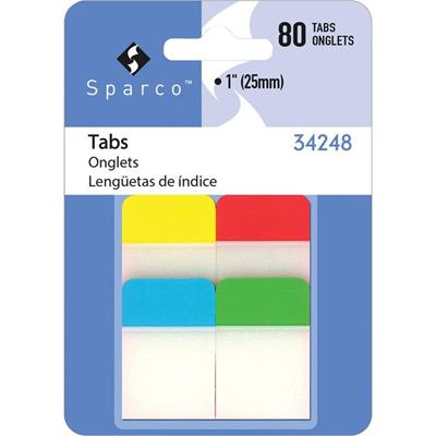 Sparco 1" Durable Tabs - Write-on Tab(s) - 1" Tab Height - Assorted Tab(s) - Durable, Tear Resistant, Curl Resistant, Repositionable, Removable - 4 / Pack