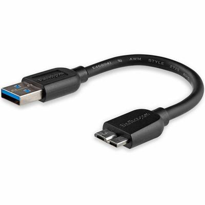 StarTech.com 15cm (6in) Short Slim SuperSpeed USB 3.0 A to Micro B Cable - M/M - 6" USB Data Transfer Cable for Hard Drive, Card Reader, Portable Hard Drive, Smartphone, Tablet, Notebook - First End: 1 x 9-pin USB 3.0 Type A - Male - Second End: 1 x 