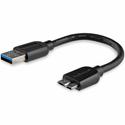 StarTech.com 15cm (6in) Short Slim SuperSpeed USB 3.0 A to Micro B Cable - M/M - 6" USB Data Transfer Cable for Hard Drive, Card Reader, Portable Hard Drive, Smartphone, Tablet, Notebook - First End: 1 x 9-pin USB 3.0 Type A - Male - Second End: 1 x 