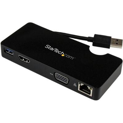 StarTech.com Travel Docking Station for Laptops - HDMI or VGA -USB 3.0 - for Notebook - USB 3.0 - 1 Displays Supported - 2048 x 1152 - 2 x USB Ports - 2 x USB 3.0 - USB Type-A - Network (RJ-45) - HDMI - VGA - Black - Wired - Gigabit Ethernet - macOS 