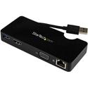 StarTech.com Travel Docking Station for Laptops - HDMI or VGA -USB 3.0 - for Notebook - USB 3.0 - 1 Displays Supported - 2048 x 1152 - 2 x USB Ports - 2 x USB 3.0 - USB Type-A - Network (RJ-45) - HDMI - VGA - Black - Wired - Gigabit Ethernet - macOS 