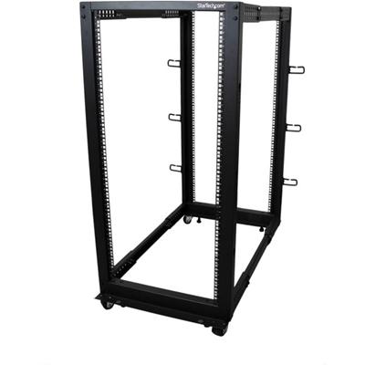 StarTech.com Rack Cabinet - For Server, LAN Switch, A/V Equipment, Patch Panel, KVM Switch - 25U Rack Height x 19" Rack Width x 40" Rack Depth - Floor Standing Open Frame - Black - Steel, Cold Rolled Steel - 1199.98 lb Static/Stationary Weight Capaci