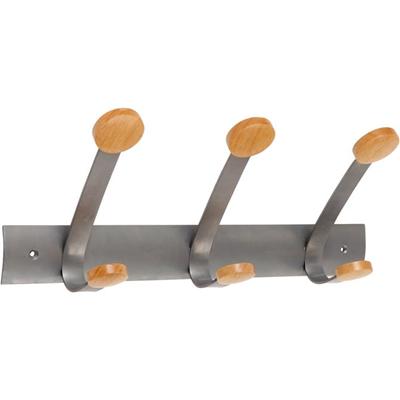 Alba Double Wooden Wall Coat Hook - 3 Hooks - 3 Pegs - 6.9" Height x 17.7" Width - for Coat, Clothes - Metal - Powder Coated - 1 Each