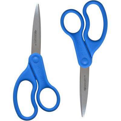 Westcott 8" All Purpose Preferred Straight Scissors - 3.50" Cutting Length - 8" Overall Length - Straight-left/right - Stainless Steel - Pointed Tip - Blue - 1 Pack