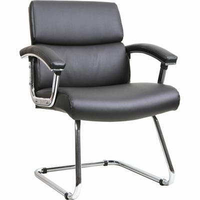Lorell Padded Arm Guest Chair - Black Seat Color - Bonded Leather Seat Material - Black Back Color - Sled Base - Black - Leather - 1 Each