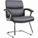 Lorell Padded Arm Guest Chair - Black Seat Color - Bonded Leather Seat Material - Black Back Color - Sled Base - Black - Leather - 1 Each