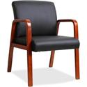 Lorell Upholstered Guest Chair - Black Seat Color - Bonded Leather Seat Material - Black Back Color - Bonded Leather Back Material - Cherry Frame Color - Solid Wood Frame Material - Four-legged Base - Armrest - 1 Each