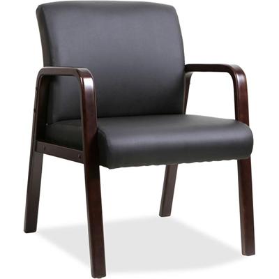 Lorell Upholstered Guest Chair - Black Seat Color - Bonded Leather Seat Material - Black Back Color - Bonded Leather Back Material - Espresso Frame Color - Solid Wood Frame Material - Four-legged Base - Armrest - 1 Each