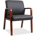 Lorell Upholstered Guest Chair - Black Seat Color - Bonded Leather Seat Material - Black Back Color - Bonded Leather Back Material - Mahogany Frame Color - Solid Wood Frame Material - Four-legged Base - Armrest - 1 Each