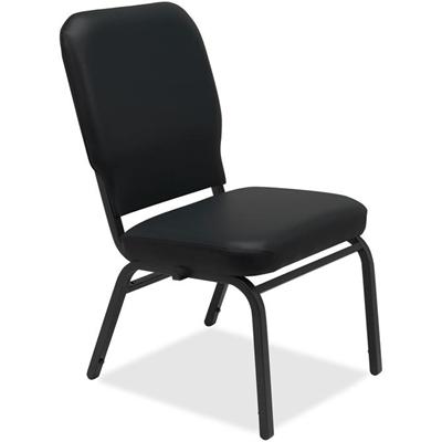 Lorell Oversize Stack Chairs with No Arms - Black Seat Color - Vinyl Seat Material - Black Back Color - Vinyl Back Material - Steel Frame Material - Four-legged Base - 2 / Carton